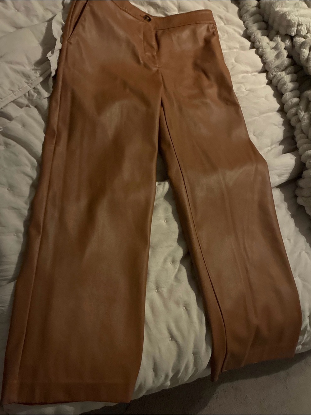 Ann Taylor Brown Faux Leather Cropped Wide-Leg Pants